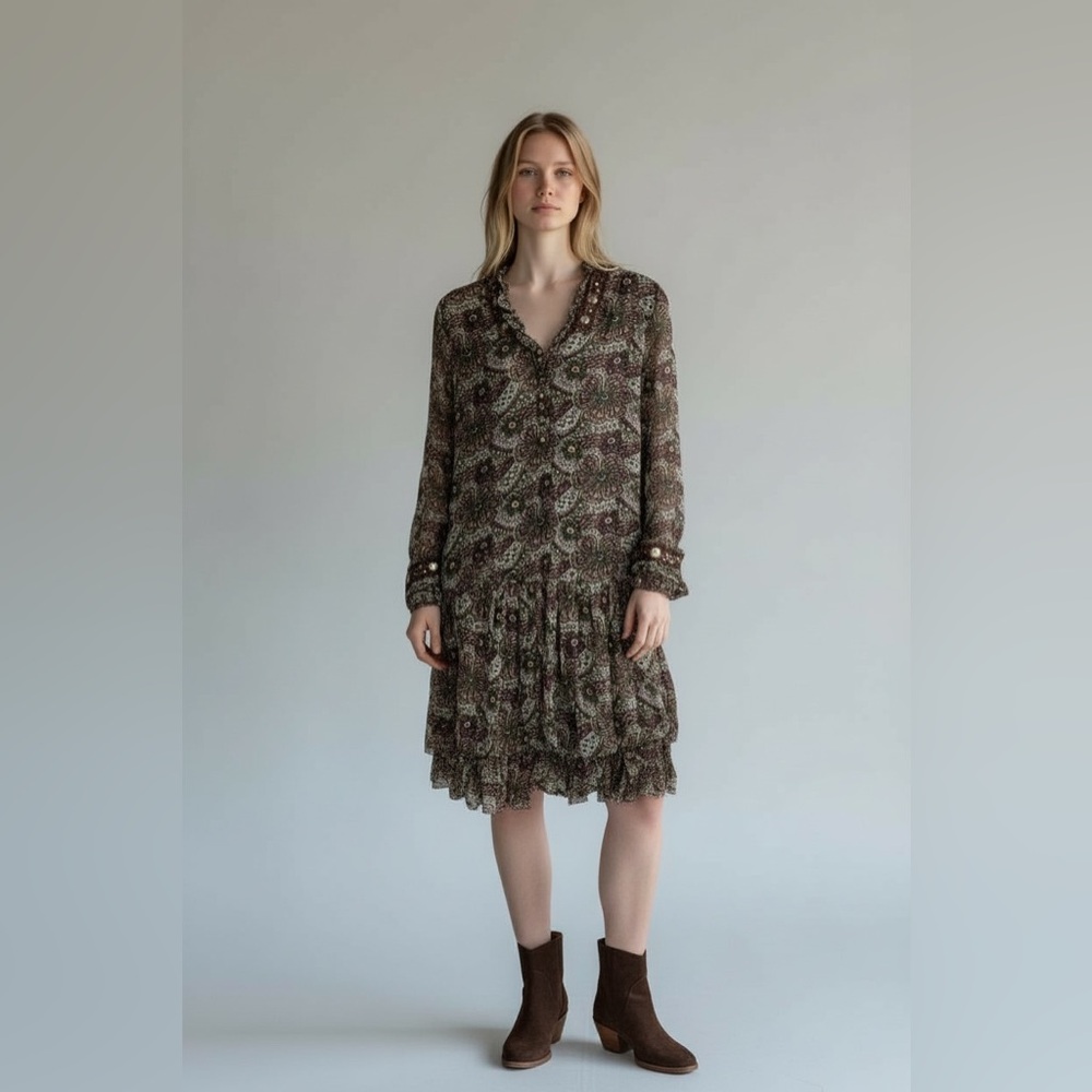 Zana bohemian Floral Patterned sheer Dress with embroidery